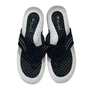 Sun Casuals Women's White & Black Comfort Sole Fabric Thong Sandal Flip Flops 9